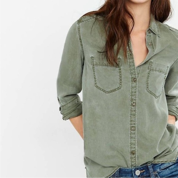 Express Women’s Shirt Boyfriend style Military Button Down Top XS - Picture 2 of 5